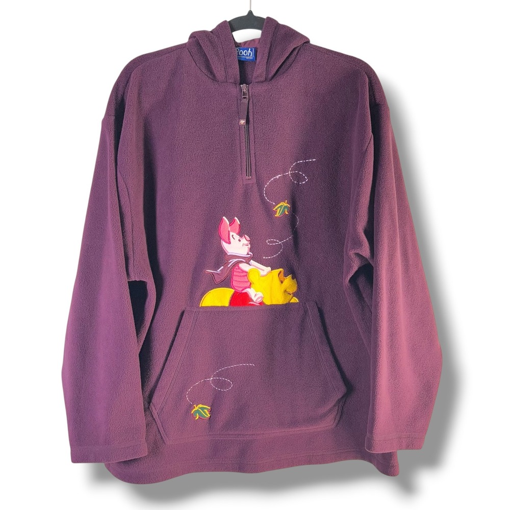 Pooh Womens Sz Large Fleece Quarter Zip Hoodie Piglet Embroidered Disneycore